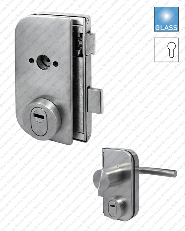 Fechadura para porta de vidro com escudo seguran�a - conjuga com puxadores Fixo / Rotativo